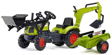 Pedaalidega auto Falk Claas Backhoe With Excavator And Trailer, roheline