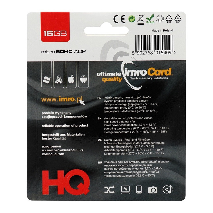 Карта памяти IMRO MicroSDHC Class 4, 16 GB
