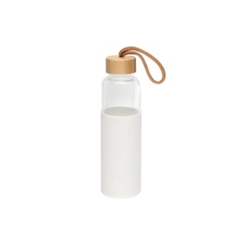 Ūdens pudele Maku, caurspīdīga/balta, stikls/silikons/bambuss, 0.55 l