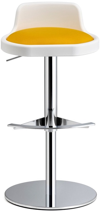Bāra krēsls Kalune Design ZOM 296BRT2806, spīdīga, balta/dzeltena/hroma, 43 cm x 46 cm x 84 cm