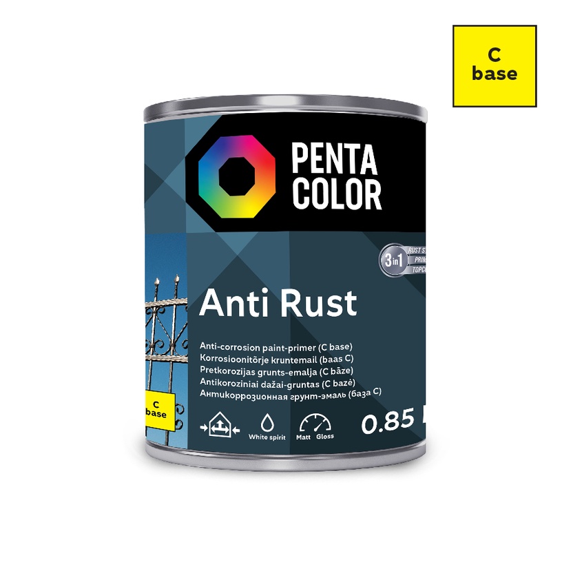 Emailvärv, korrosioonivastane metallkonstruktsioonidele Pentacolor Anti Rust, poolläikiv, 0.9 l, c-alus