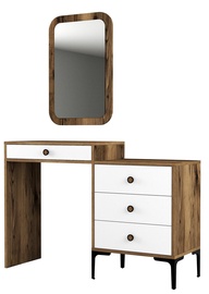 Kosmētikas galds Kalune Design Lizbon 544, balta/valriekstu, 40 cm x 124 cm x 84.7 cm, with mirror