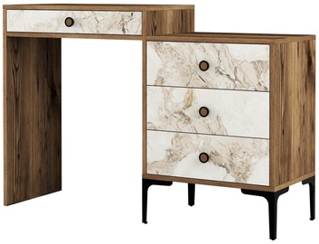 Kosmētikas galds Kalune Design Lizbon 552, balta/valriekstu, 40 cm x 124 cm x 84.7 cm