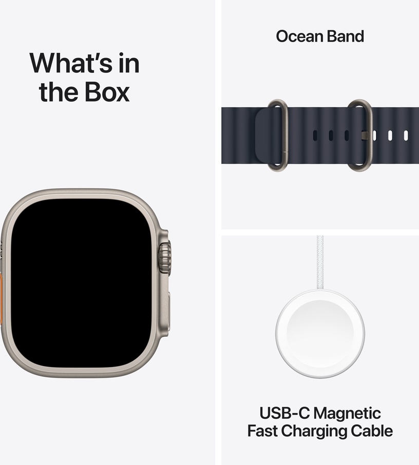 Viedais pulkstenis Apple Watch Ultra 2 GPS + Cellular 49mm Navy Ocean Band LV/EE, natural titanium