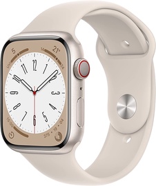 Nutikell Apple Watch Series 8 GPS + Cellular 45mm Starlight Aluminium Case with Starlight Sport Band - Regular, hele pruun