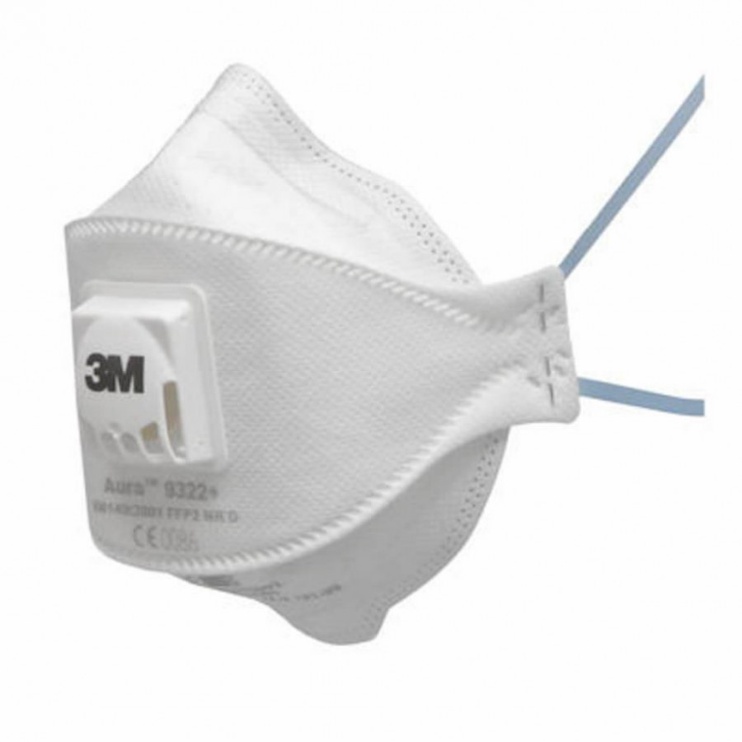 Respirators, ar vārstu 3M 9322 Aura+ P2 FFP2, balta