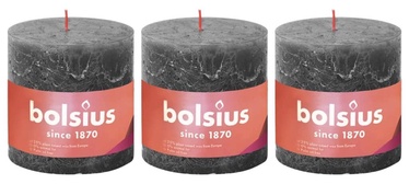 Svece Bolsius Shine Stormy Grey cilindriskas, 62 h, 100 mm x 100 mm, 3 gab.