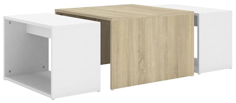 Kafijas galdiņš VLX 3 Piece Nesting Coffee Table Set 806899, balta/ozola, 600 mm x 600 mm x 380 mm