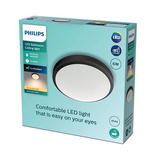 Iebūvēta lampa griesti Philips Doris, 6W, 2700°K, LED, balta/melna