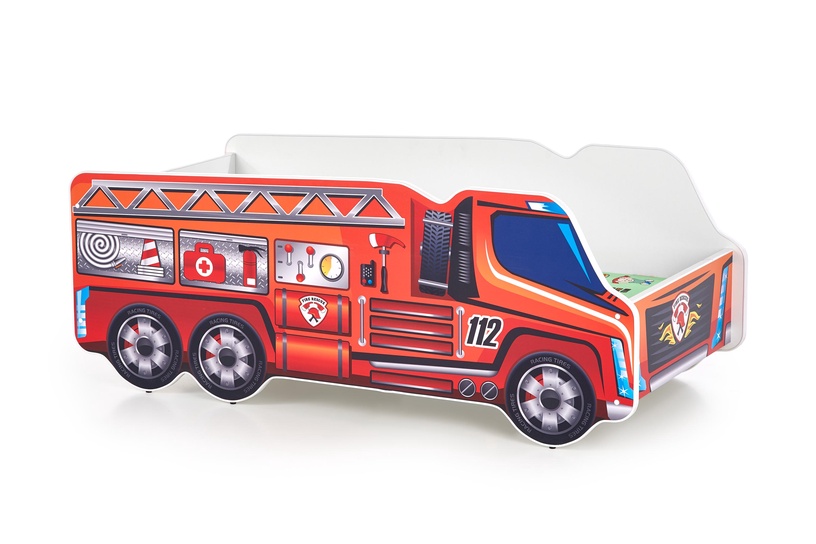 Lova viengulė Fire Truck, įvairių spalvų, 148 x 74 cm