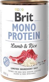 Mitrā barība (konservi) suņiem Brit Mono Protein Adult, jēra gaļa/rīsi, 0.400 kg