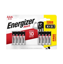 Baterijas Energizer MAX AAA B6+2, AAA, 1.5 V, 8 gab.