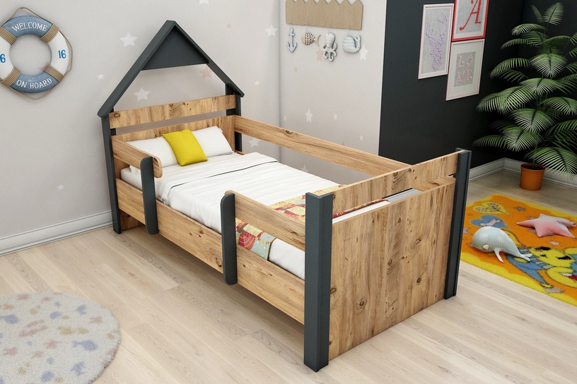 Кровать Kalune Design Valerin, коричневый/антрацитовый, с решеткой