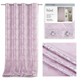 Nakts aizkari AmeliaHome Velvet Silverleaves, rozā, 245 cm x 140 cm