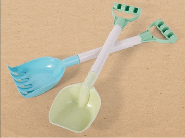 Liivakasti mänguasjade komplekt kastuvėlis ir grėbliukas, sinine/roheline/hall