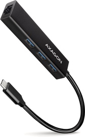 USB jaotur Axagon HMC-GL3A USB-C male, 3 x USB 3.2/RJ-45 female, 0.2 m, must