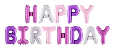 Balonu komplekti burti PartyDeco Happy Birthday, rozā/violeta, 13 gab.