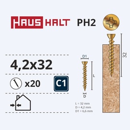 Puidukruvi Haushalt ZN, PH, 4.2 x 32 mm, kollane, 20 tk