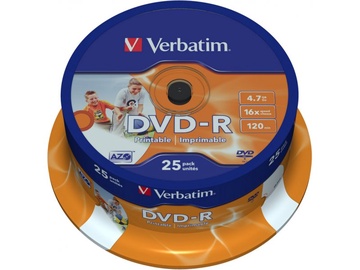 Комплект дисков Verbatim DVD-R Printable, 4.7 GB, 25шт.
