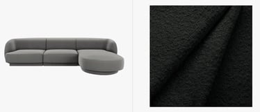 Stūra dīvāns Micadoni Miley, melna, labais, 156 x 255 cm x 70 cm