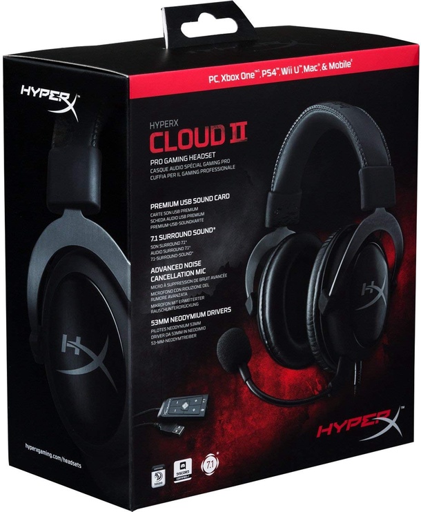 Vadu spēļu austiņas HyperX Cloud II, melna