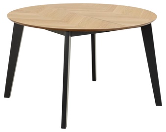 Обеденный стол c удлинением Actona Georgetown Round, черный/дубовый, 1200 мм x 1200 мм x 745 мм