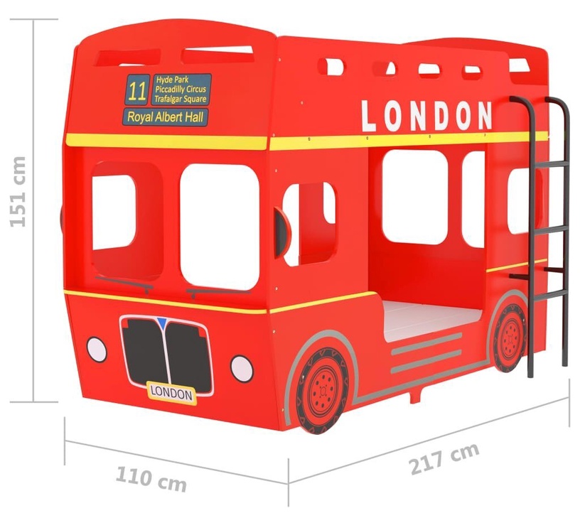 Двухъярусная кровать VLX London Bus 323152, красный, 217 x 110 см