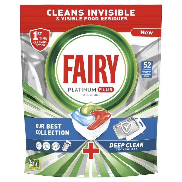 Trauku mazgājamās mašīnas kapsulas Fairy Platinum plus, 52 gab.