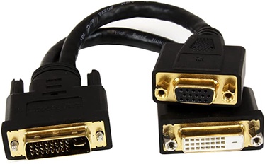 Ühendus StarTech DVI I to DVI D and VGA Splitter DVI92030202L, must, 0.2 m