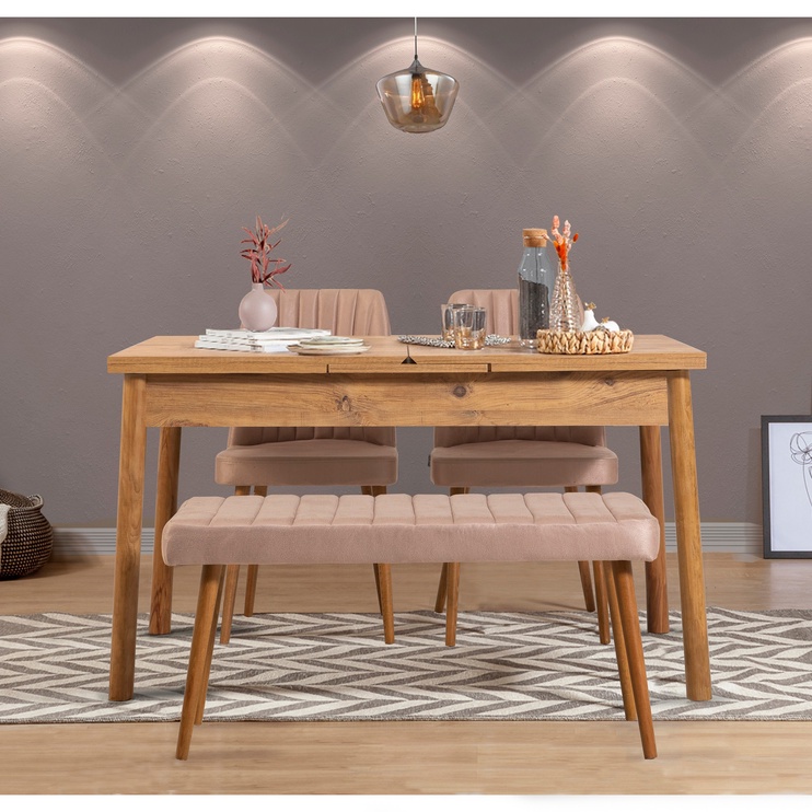Ēdamistabas komplekts Kalune Design Santiago 0900 - 3 A, priedes/gaiši rozā
