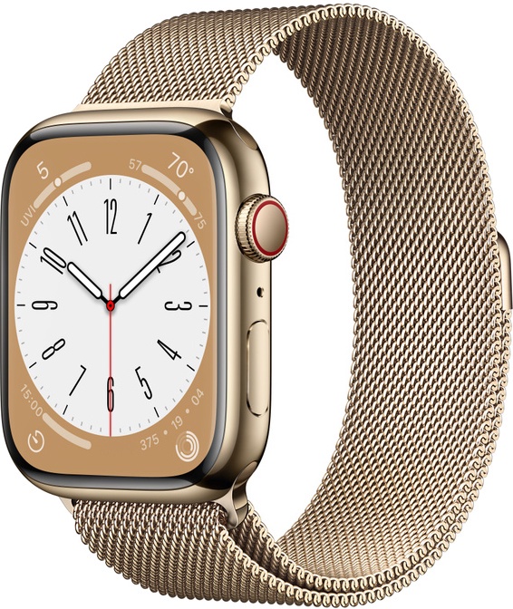 Умные часы Apple Watch Series 8 GPS + Cellular 45mm Gold Stainless Steel Case with Gold Milanese Loop, золотой