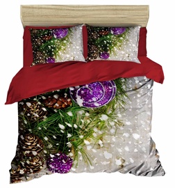 Ziemassvētku gultas veļas komplekts Mijolnir, balta/sarkana/zaļa, 200x220 cm
