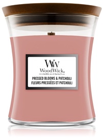 Svece, aromātiskā WoodWick Pressed Blooms & Patchouli, 65 h, 275 g, 120 mm x 100 mm