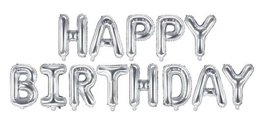 Наборы воздушных шаров буквы PartyDeco Happy Birthday, серебристый, 13 шт.