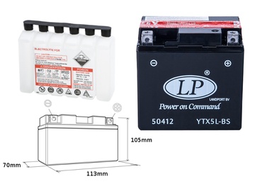 Аккумулятор Landport YTX5L-BS, 12 В, 4 Ач