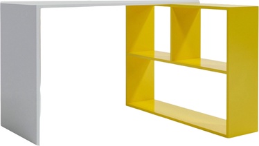 Rašomasis stalas su lentyna Kalune Design Calisma Masasi Caneda Kose L156, geltonas/ąžuolo