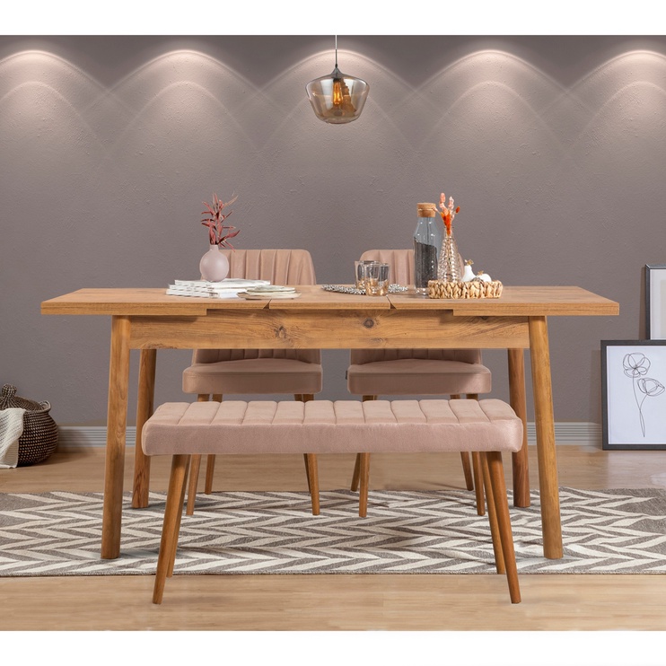 Ēdamistabas komplekts Kalune Design Santiago 0900 - 3 A, priedes/gaiši rozā