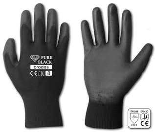 Рабочие перчатки прорезиненные Pure Black RWPBC11, для взрослых, полиуретан/полиэстер, черный, 11, 6 шт.