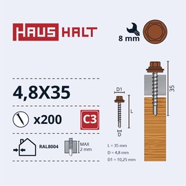 Isekeermestavad kruvid Haushalt DIN 7504K, 4.8x35 mm, 200 tk
