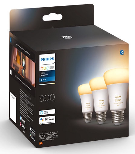 Светодиодная лампочка Philips Hue LED, белый, E27, 6 Вт, 570 - 830 лм, 3 шт.