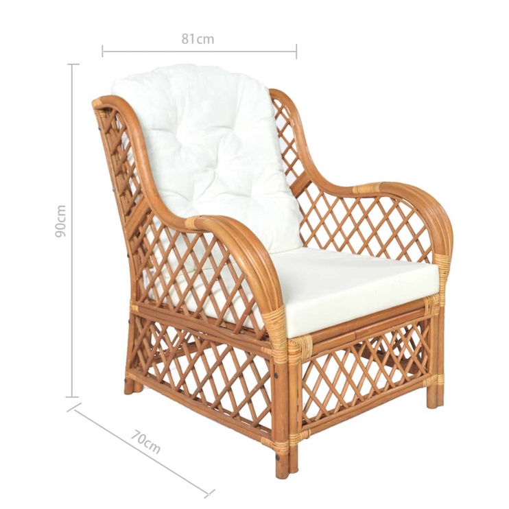 Садовый стул VLX Natural Rattan, светло-коричневый/кремовый, 81 см x 70 см x 90 см
