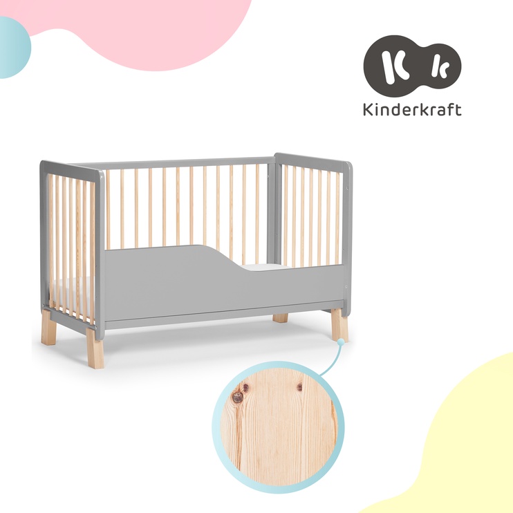 Кровать KinderKraft Lunky, коричневый/серый, 66 x 124 см