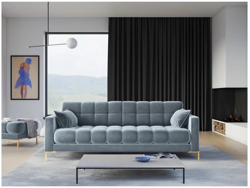 Dīvāns Micadoni Home Mamaia Velvet, gaiši zila, 177 x 92 cm x 75 cm