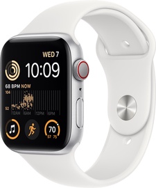 Умные часы Apple Watch SE GPS + Cellular (2nd Gen) 44mm Silver Aluminium Case with White Sport Band - Regular, серебристый