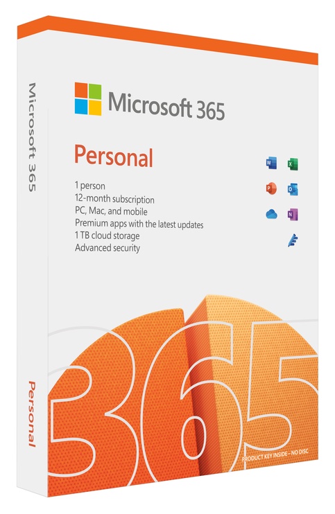 Programmatūra Microsoft MS M365 Personal English Subscription P8 EuroZone 1 License Medialess 1 Year (EN)