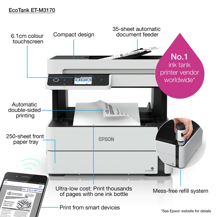 Многофункциональный принтер Epson EcoTank M3170, струйный