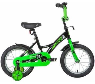 Детский велосипед с дополнительными колесами Novatrack Strike, черный/зеленый, 14″