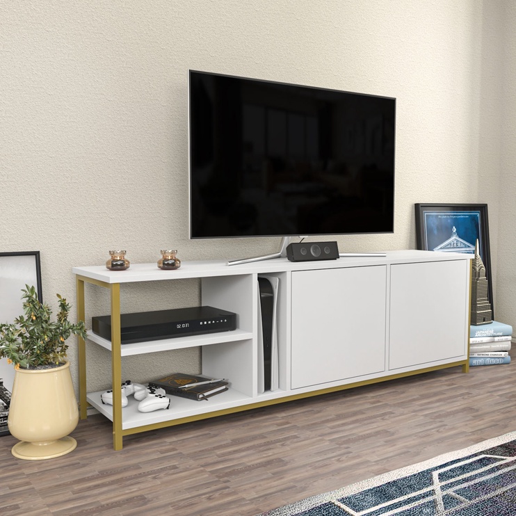 TV-laud Kalune Design Primrose, kuldne/valge, 35.3 cm x 160 cm x 50.8 cm