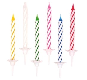Sünnipäevaküünal Candles With Holders, sinine/valge/punane/kollane/roheline/roosa/mitmevärviline, 24 tk