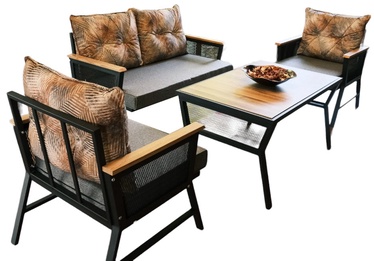 Комплект уличной мебели Floriane Garden Mers, черный/серый/коричневый/дерева, 4 места
